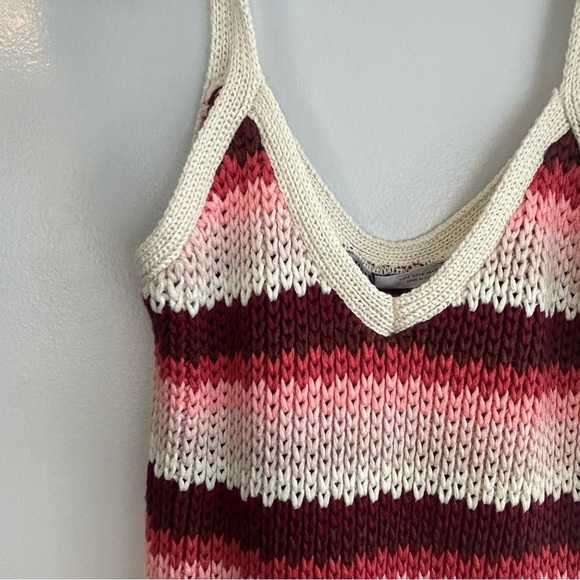 NWT Zara Striped Crochet Sleeveless Knit Midi Dress Cream/Pink/Maroon Size Small - Picture 4 of 14